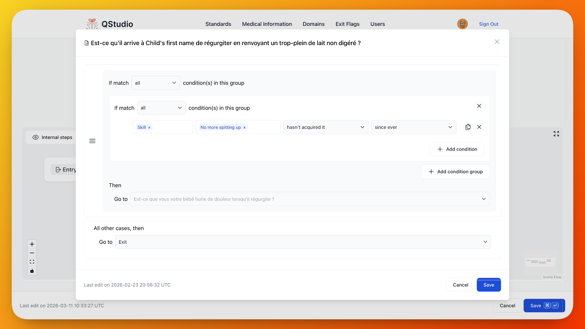The condition routing interface — grouped logic builder for question-to-question routing